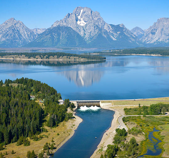 Jackson Lake Dam regulates streamflow in the upper Snake River, Wyoming.